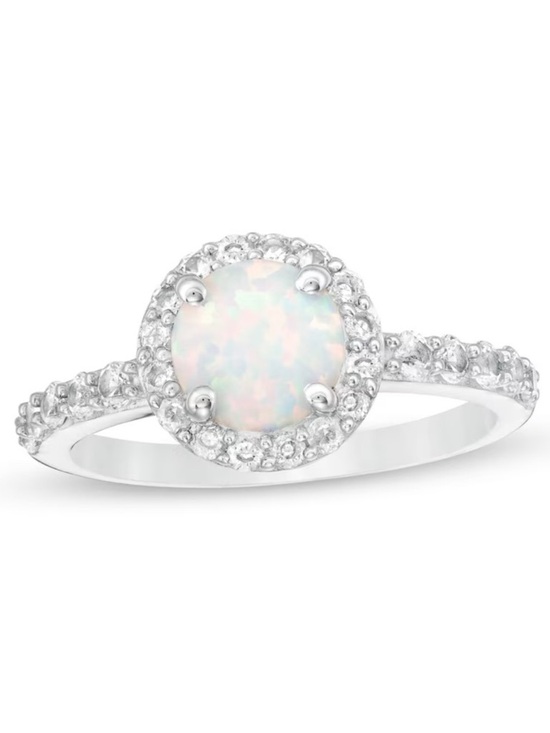 Zales Jewelry - Zales Sterling Silver Opal Halo Ring White Sapphire Lab Opal Bridal